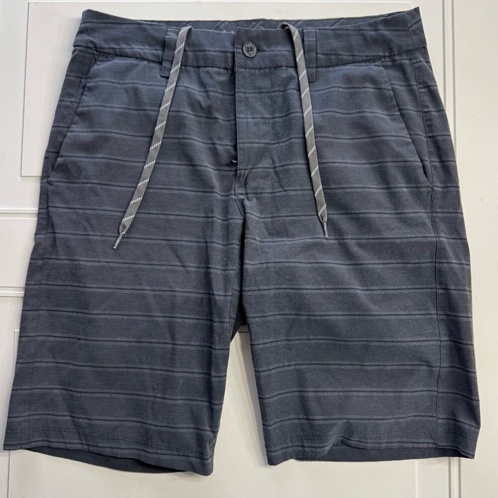 Hang Ten Mens Sz 32 Gray Striped Hybrid Board Shorts Swim Trunks Drawstring